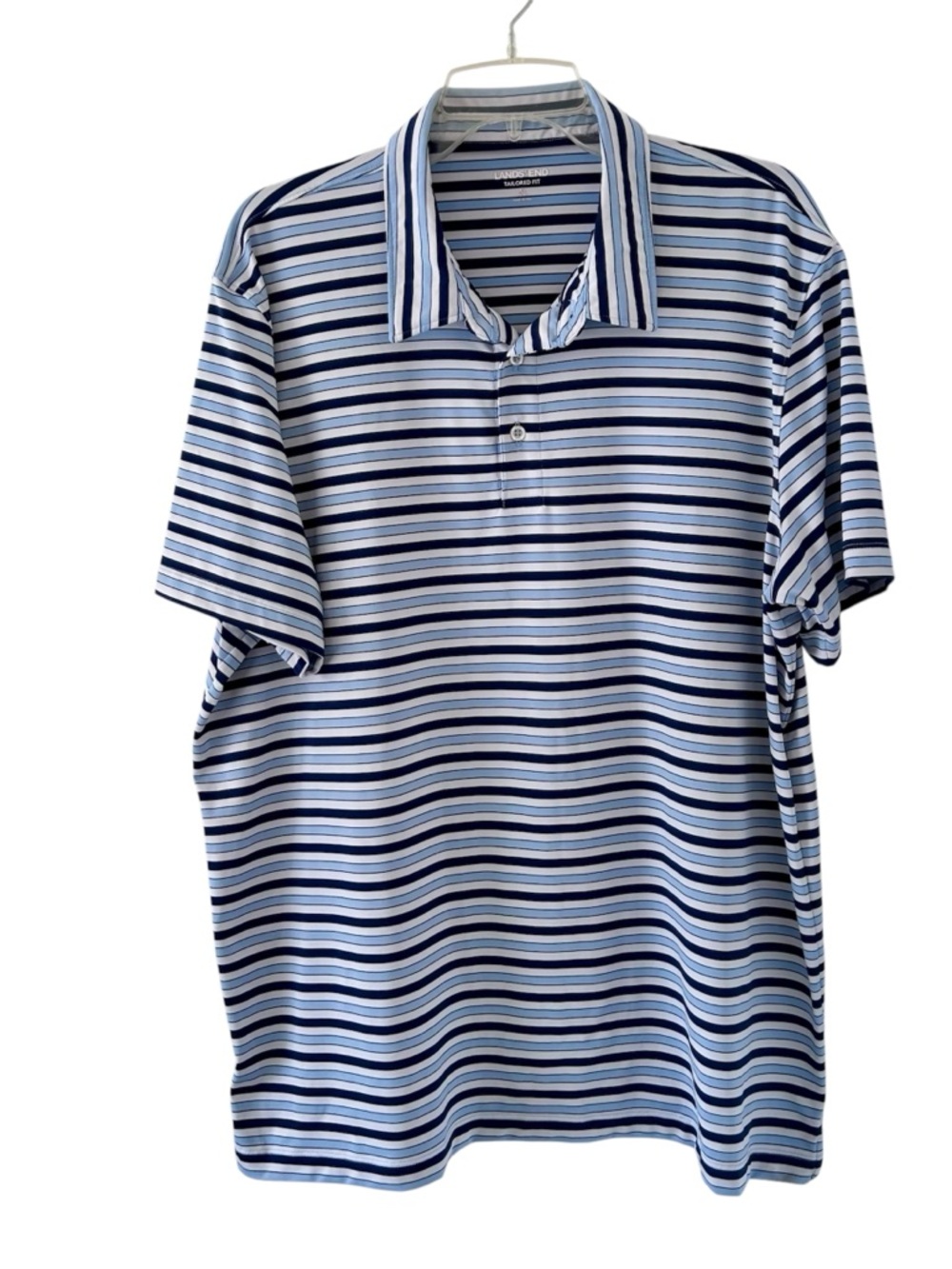 Lands' End Navy and Light Blue Striped Polo